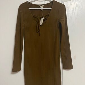 NWT Brown Long Sleeve Mini Dress with tie cutout